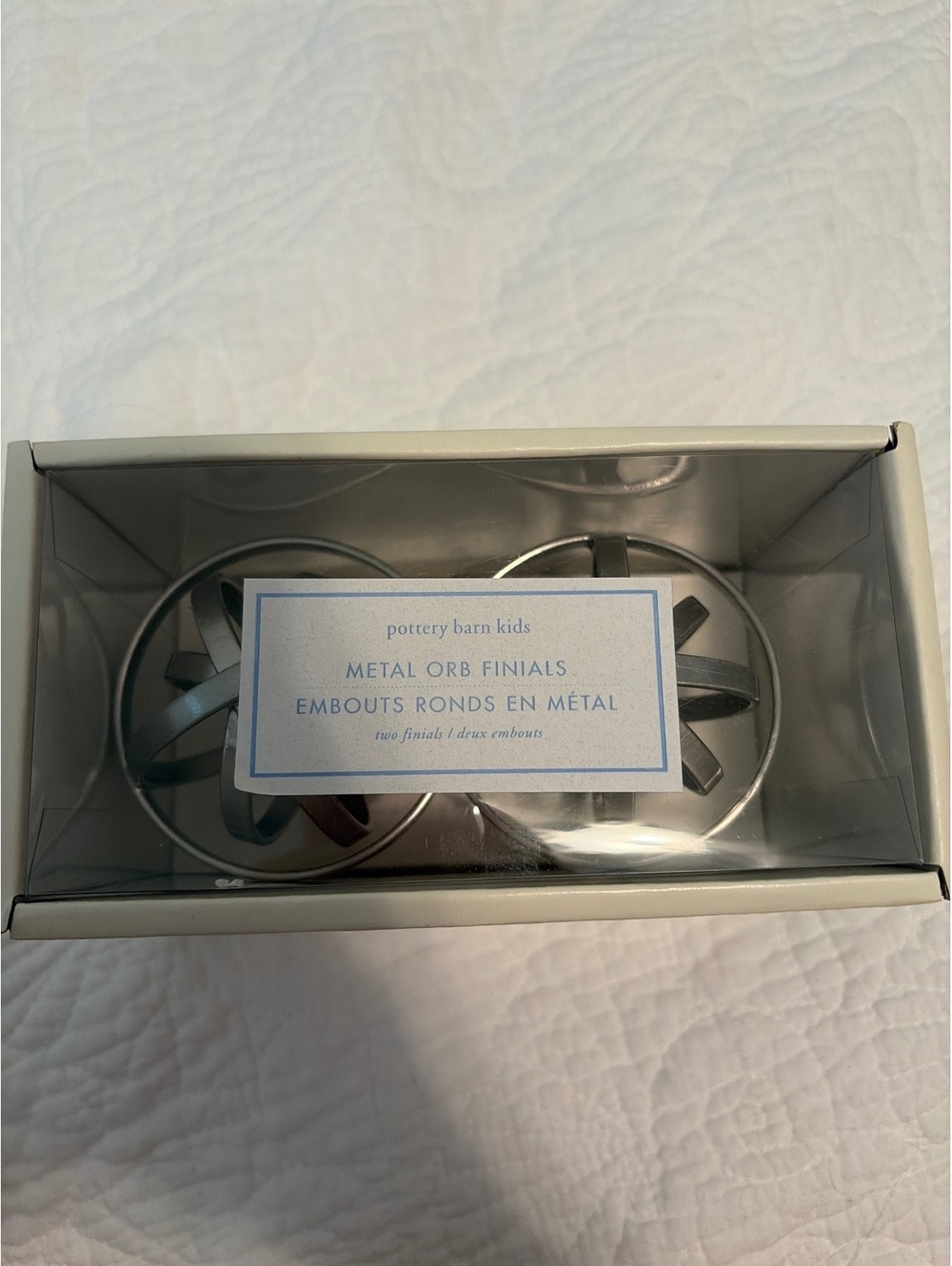 NIB Pottery Barn Kids - Metal Orb Finials - Brushed Nickel - Set of 2 - NEW